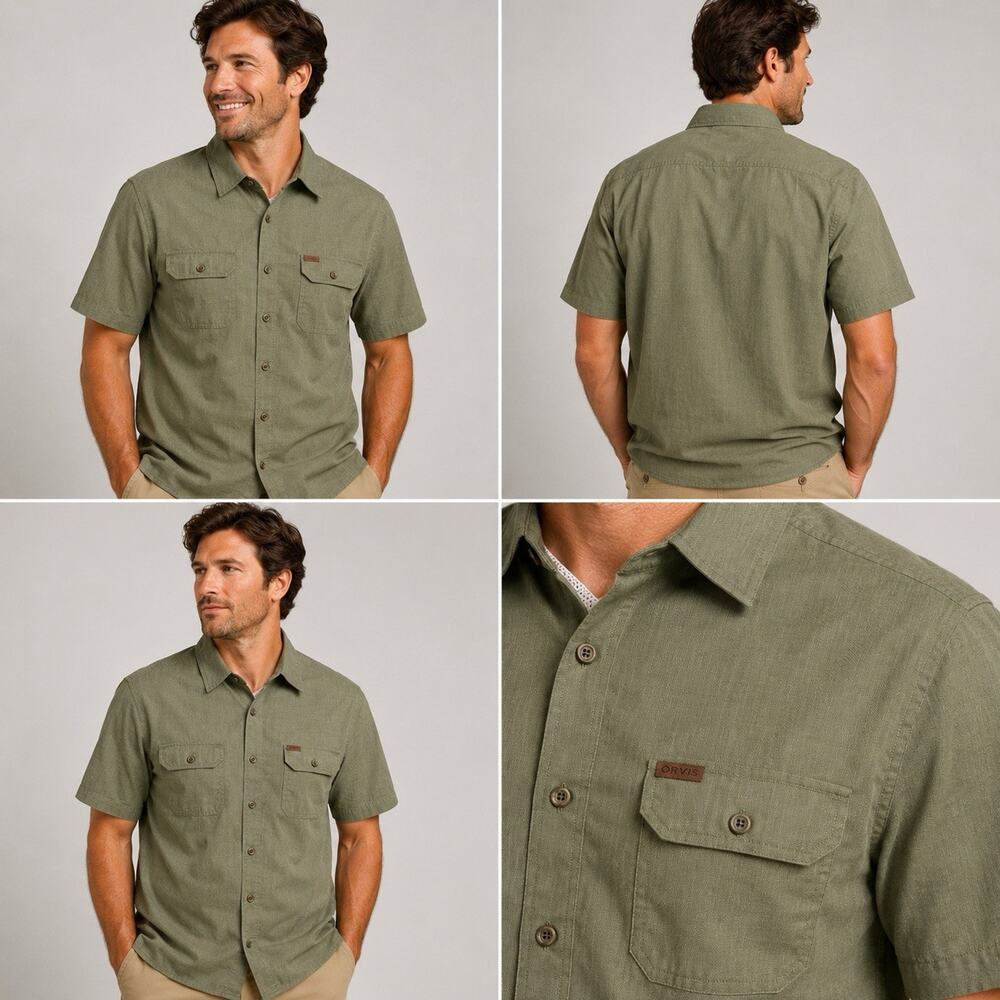 Orvis Men’s XXL Olive Green Short Sleeve Button Front Fishing Shirt